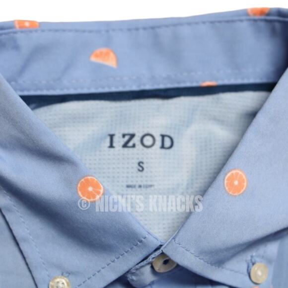Izod Mens Breeze Orange Print Button Down Shirt Moisture Wicking Blue Size S - Picture 4 of 9